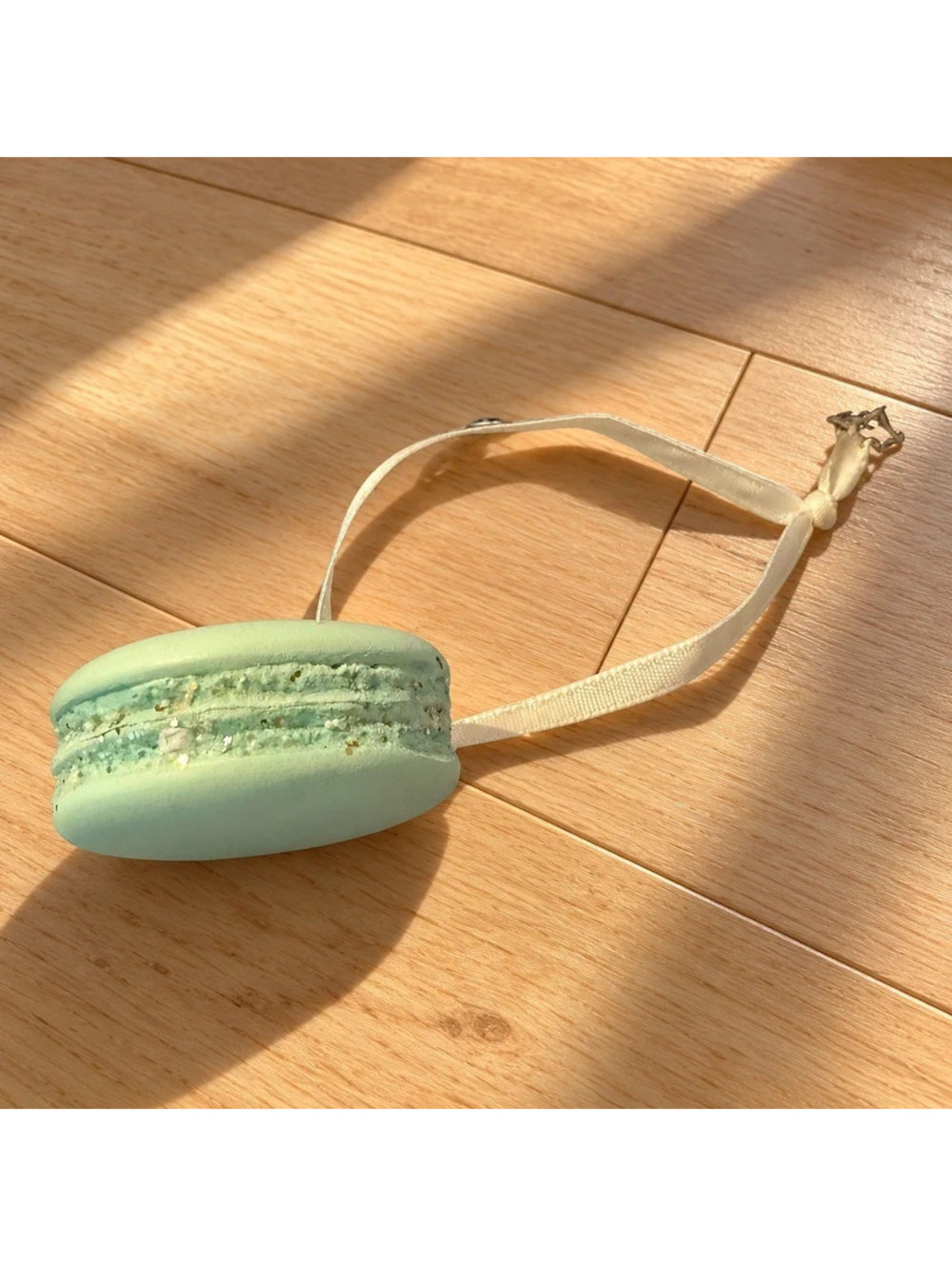Pastel Green French Macaron Christmas Ornament Glitter Dessert Food Decor